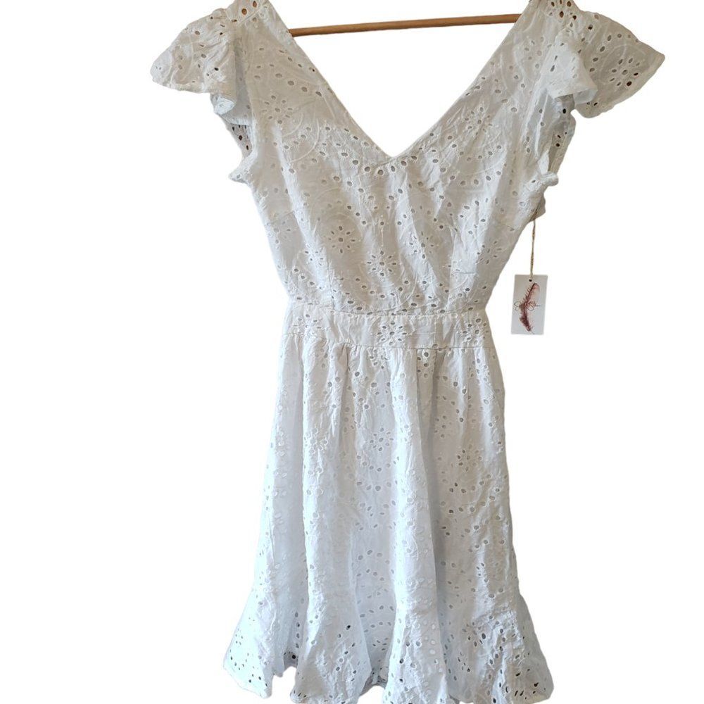 NWT JESSICA SIMPSON White Eyelet Dress Tie Back Cut Outs Sz S NEW